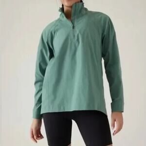Athleta Advantage Poplin Top Jacket Zip Up XS  Teal Green Blue